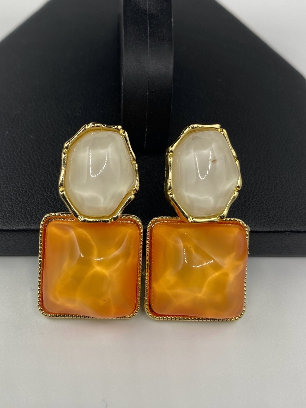 Gold-Plated Orange & Cream Statement Drop Earrings